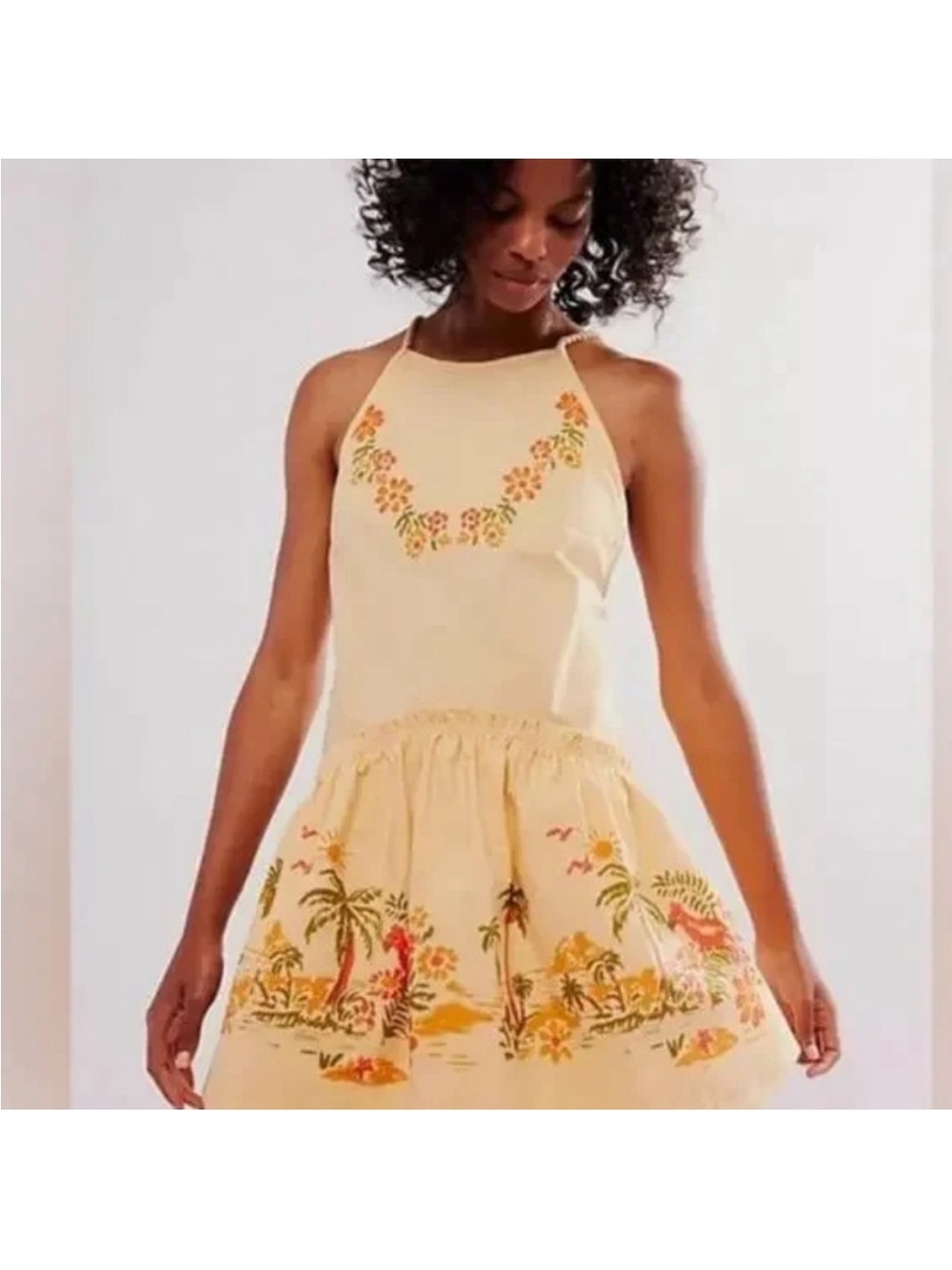Free People Deserted Island Mini Dress Boho Apricot Combo Size L